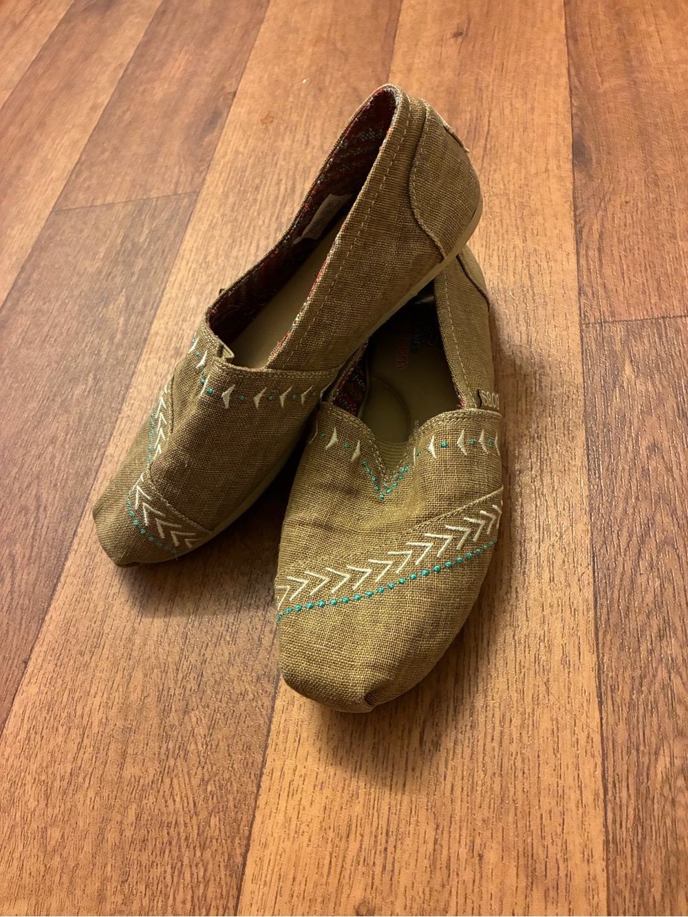 BOBS from Skechers Olive Embroidered Slip-On Flats